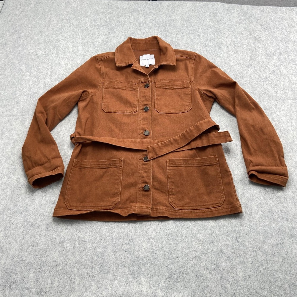 Gibson Latimer Jacket Womens Small Brown Belted Utility Twill Shacket Snap Front